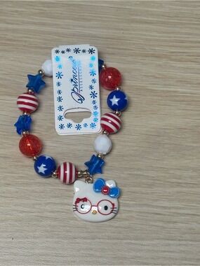 Red, Blue & White Hello Kitty Charm Beaded Bracelet - Unbranded